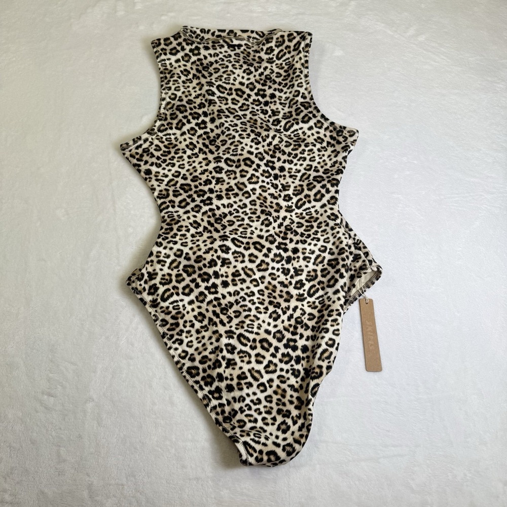 NWT SKIMS Signature Swim Zip Front Sleeveless 1 Piece Champagne Leopard Print M - Picture 7 of 11